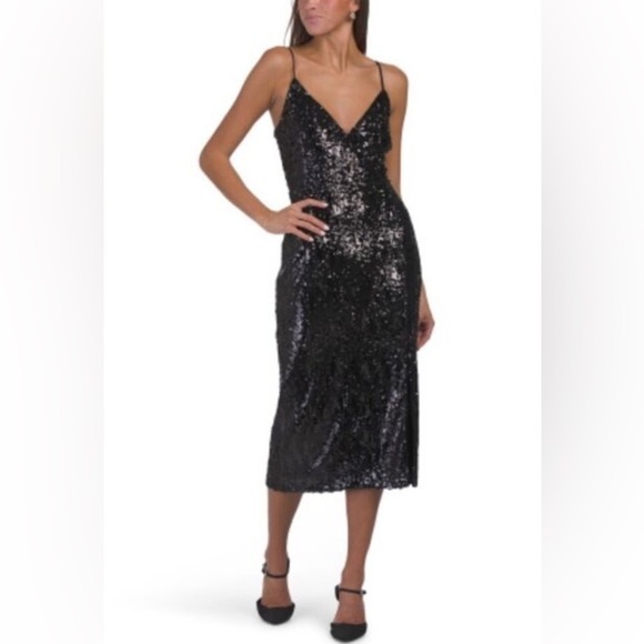 Ramy Brook Leanne Sequin Sleeveless Midi Dress Black Size 8 - Picture 1 of 11